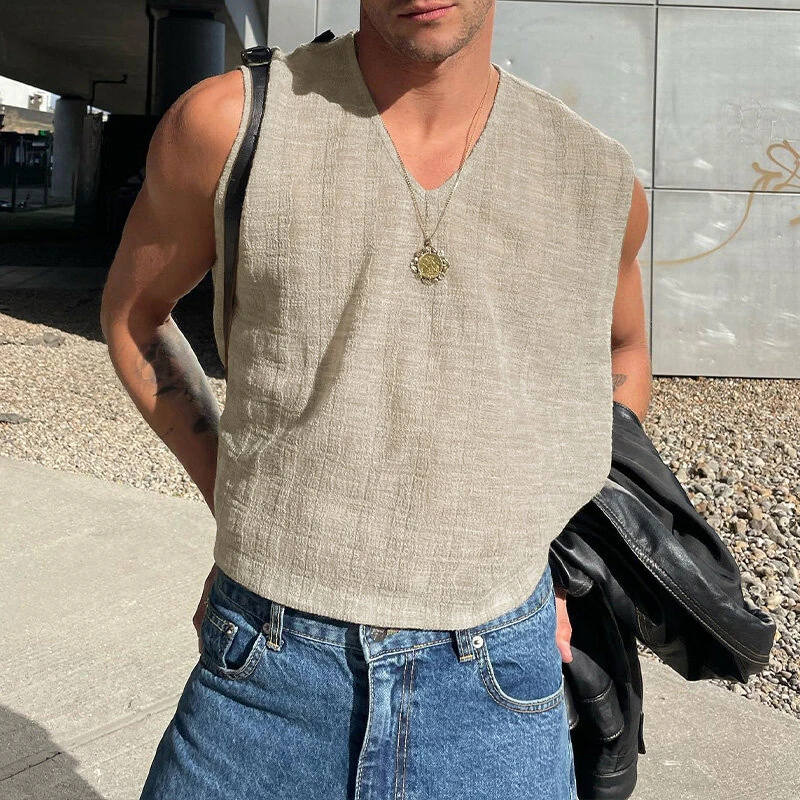 (image for) INCERUN Mens Solid Textured V-Neck Sleeveless Tank Top Comfortable Cool Vest Top